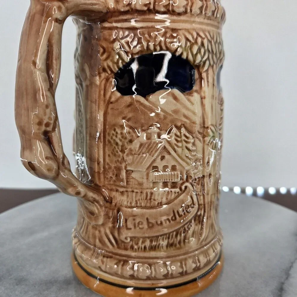 Vintage Made in Japan Beer Stein Tankard Relief Liebundlied Froh Gemut 3D Scene